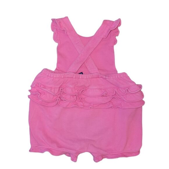 Ralph Lauren Overall Ruffle Bubble Romper 12m Overall Pink Green Pony - Picture 4 of 7